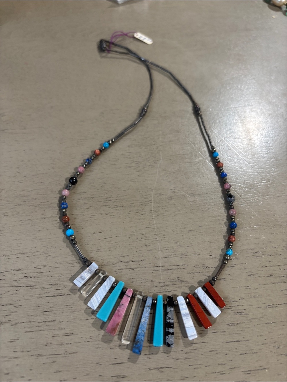 Multicolor Stone Bar Pendant Necklace in Turquoise, Pink, Red & White